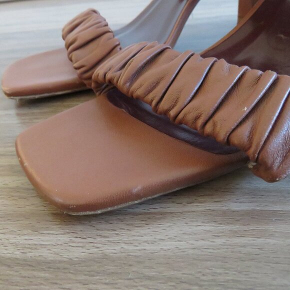 STAUD Frankie Ruched Block Heel Mule Slip On Shoes in Tan Leather - Size US 8 - Picture 3 of 16